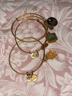 Alex and Ani Gold Tone Travel Charm Bangle Bracelet Set
